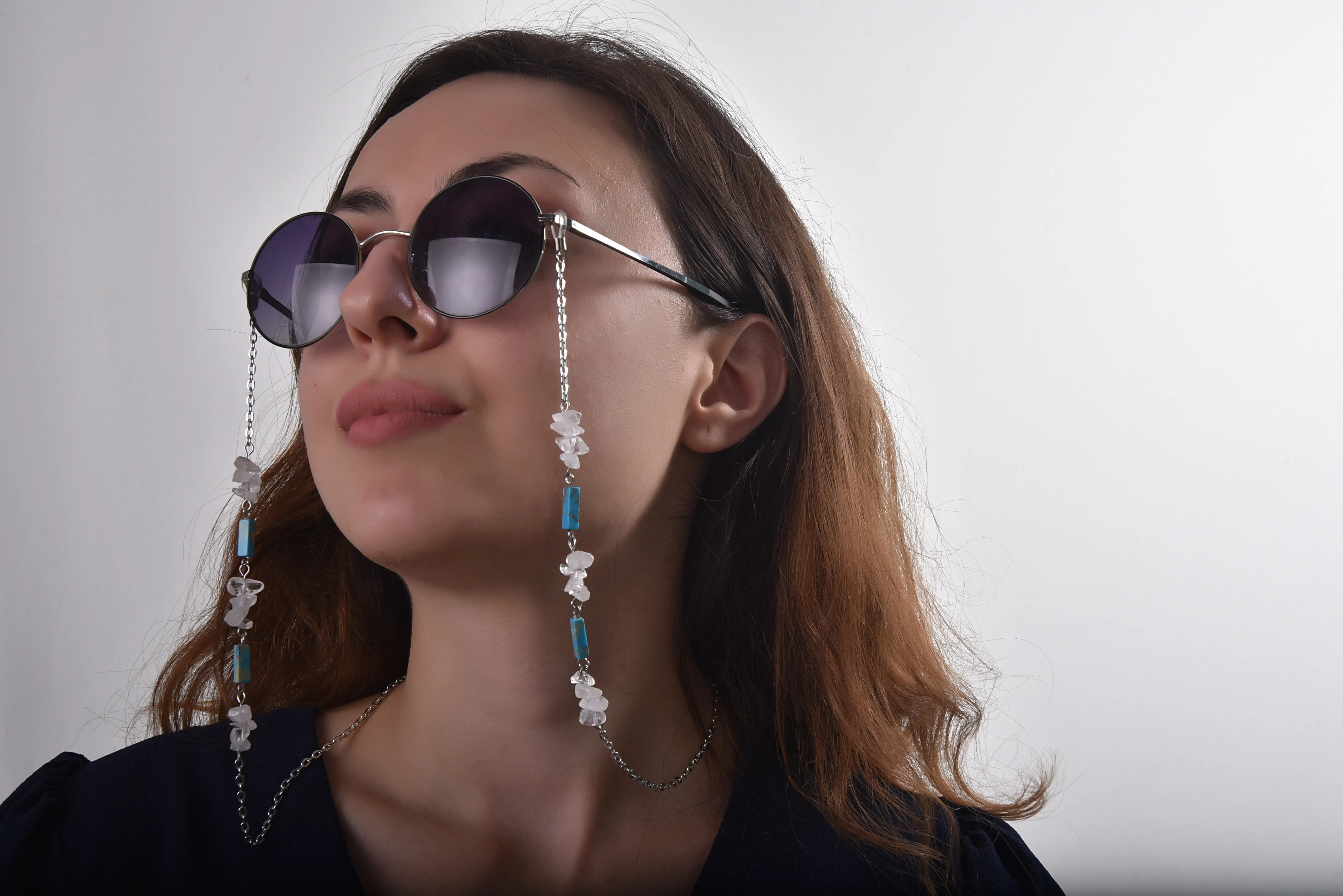 LightCrop Design Glasses Crystal Quartz-Varisite Natural Stone Accessory face mask chain silver glasses lanyard