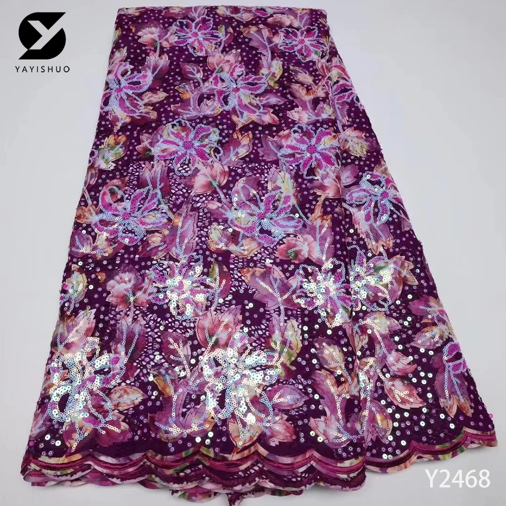 

African Lace Fabric 2022 High Quality French Mesh Lace Fabric With Sequins Nigerian Lace Fabrics For Wedding Dress Y2468