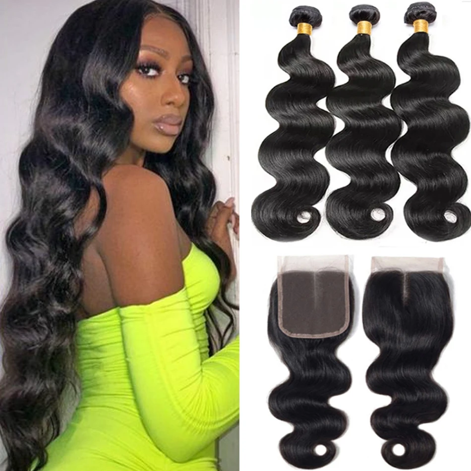 

12A Body Wave 100% Human Hair Bundles With Lace Closure Brazilian Hair Weave Bundles With 4x4 TOP Lace Raw Virgin Hair Extension