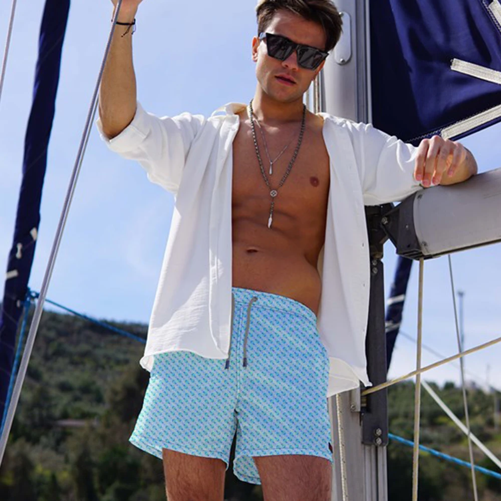 Водоотталкивающая быстросохнущая ткань с цифровым принтом мужские пляжные