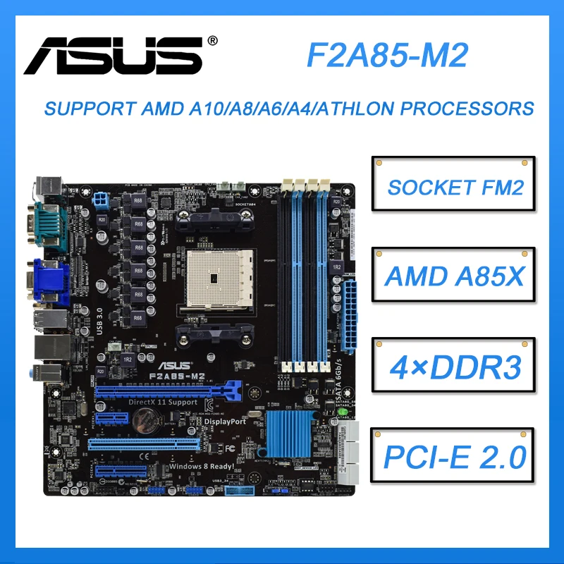 

FM2 Motherboard ASUS F2A85-M2 Motherboard FM2 DDR3 64GB AMD A85X PCI-E 2.0 SATA III USB3.0 ATX For AMD A10-6800B A8-6600K cpus