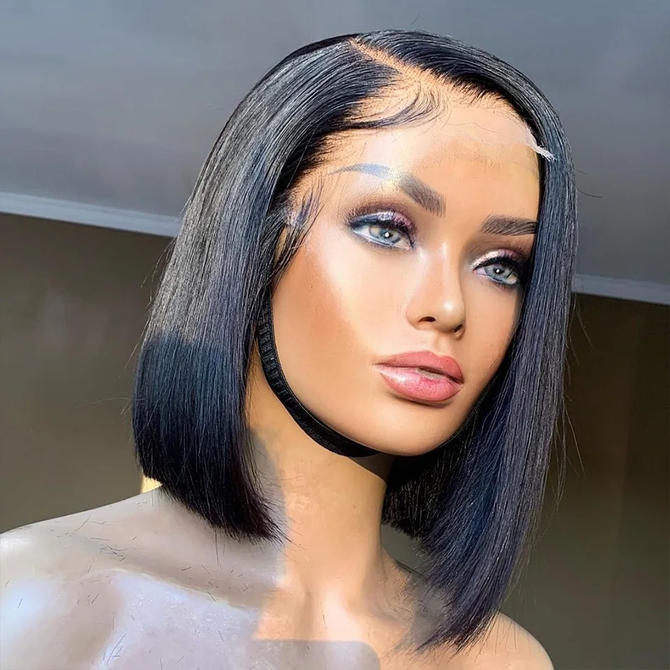 13x4 Short Straight Bob Wig Lace Front Human Hair Wigs For Black Women Brazilian Remy Hair Wigs Pre Plucked 4x4 Lace Closure Wig