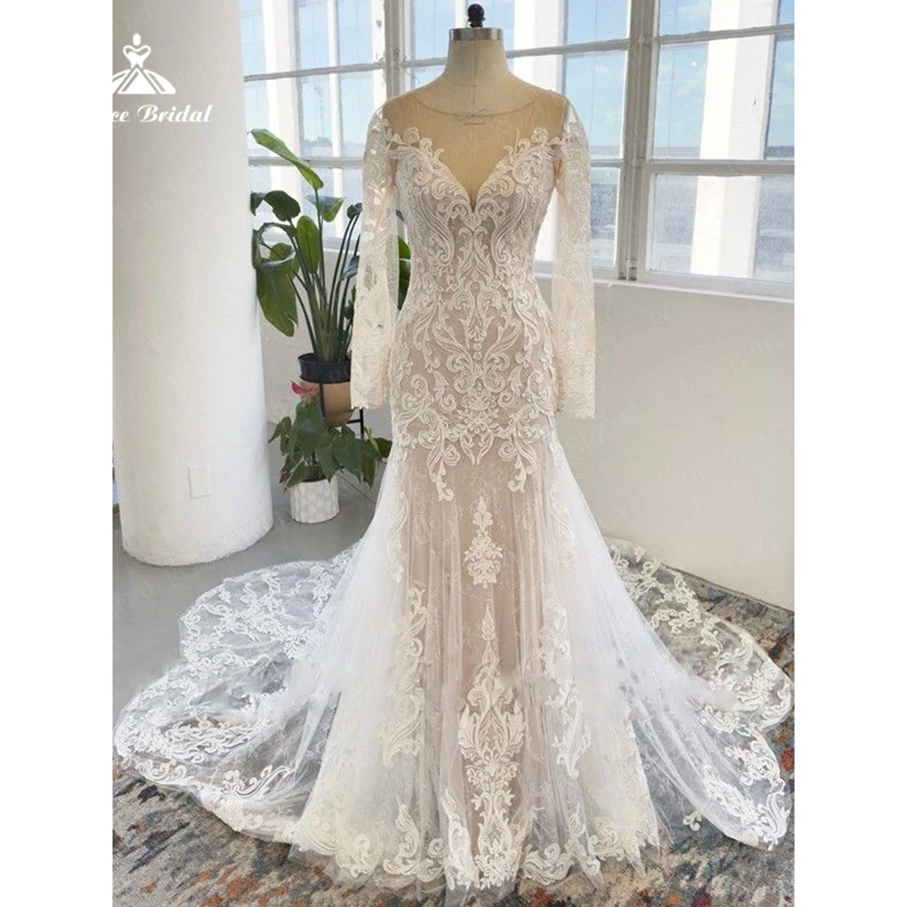 

Роскошное кружевное свадебное платье Roycebridal, платье невесты с круглым вырезом и длинным рукавом, 2023