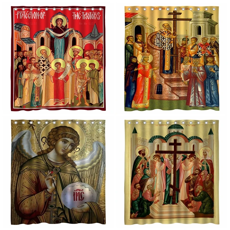 

Exaltation Of The Holy Cross Lord Icon Theotokos Protection Orthodox Archangel Michael Waterproof Shower Curtain By Ho Me Lili
