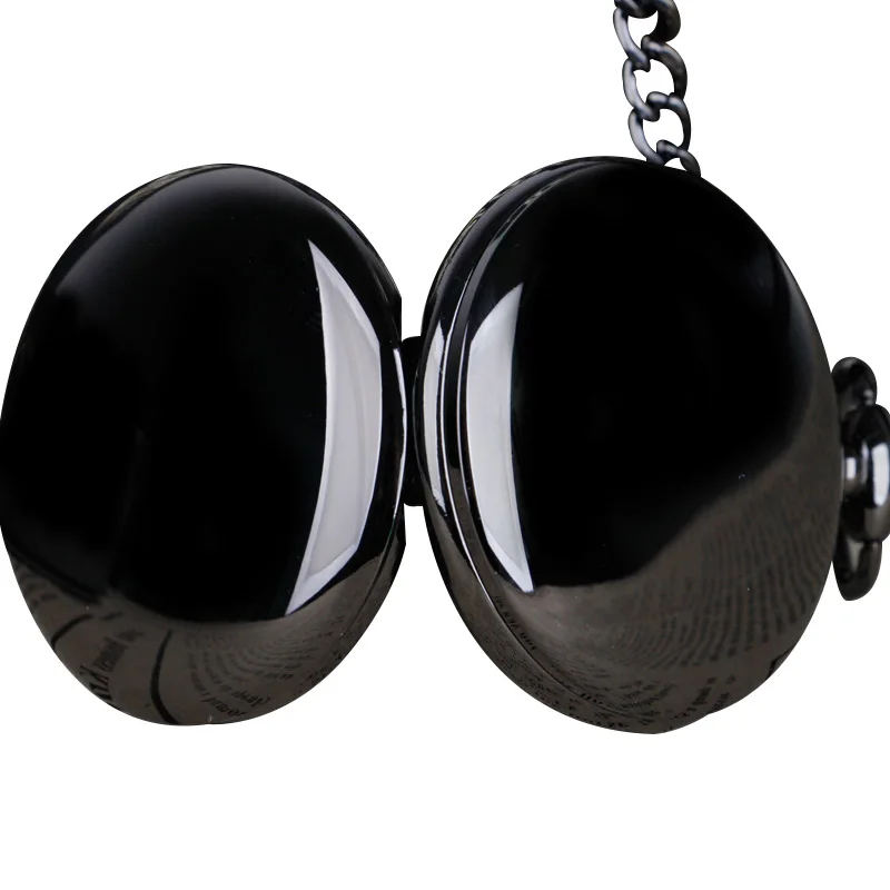 10pcs Hot -Best -selling Smooth Black Quartz Pocket Watch Necklace Half Hunter Mens Women Fob Chain Watches WHOLESALE