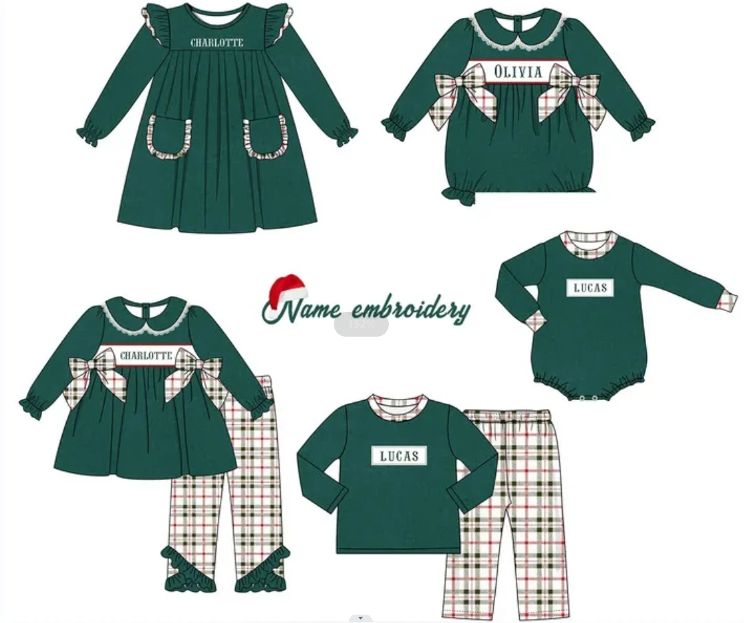 

Christmas Girl Romper Outfits Pleuche Baby Boys Clothes Set Name Embroidery Bubble Bodysuit Toddler Long Sleeve Pants Jumpsuit