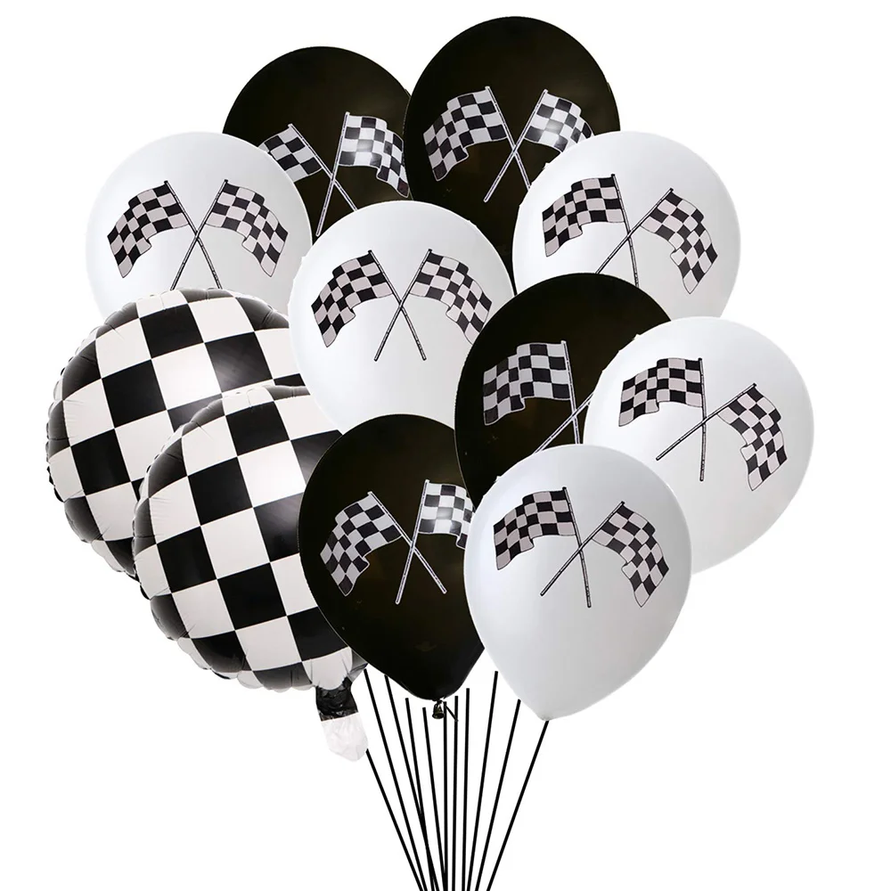

12-20PCS Checkered Racing Car Flag Party Balloon Racing Car Dirt Bike Motocross Themed Party Decor Black White Checkered Balloon
