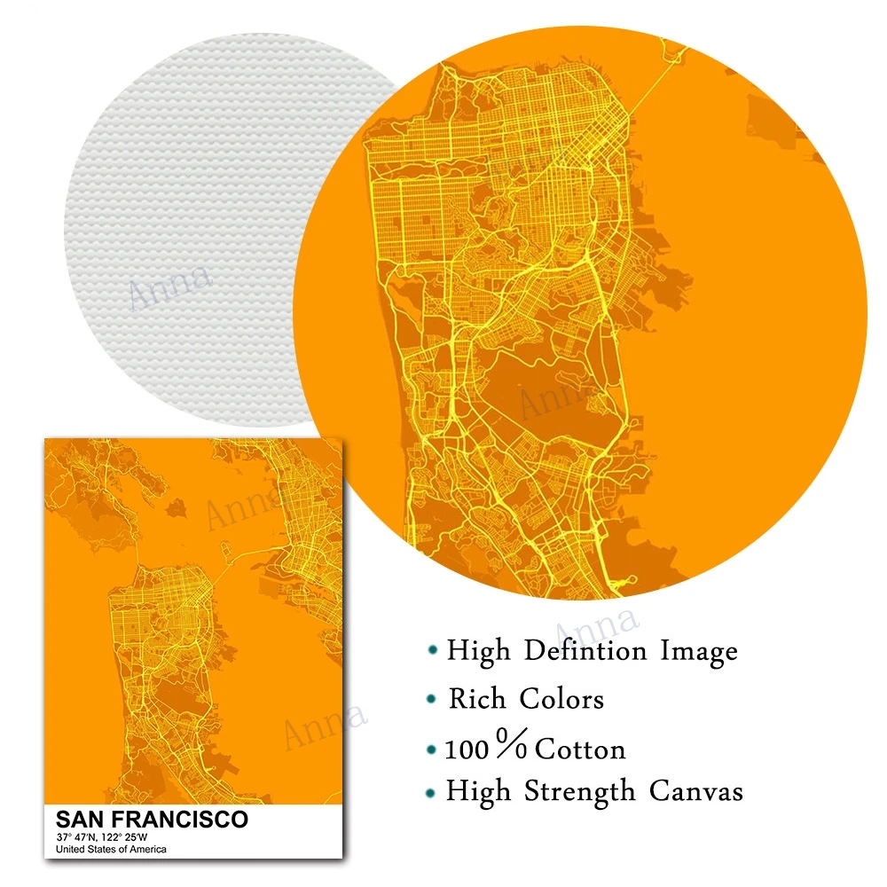 Карта города Хьюстона Майами Настенная картина для гостиной с цветным рисунком