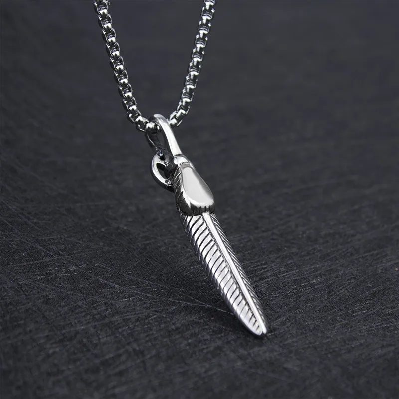 

Rinhoo Stainless Steel Men's Vintage Punk Feather Pendant Necklace For Men Women Fashion Hip Hop Rock Necklaces Jewelry Gifts