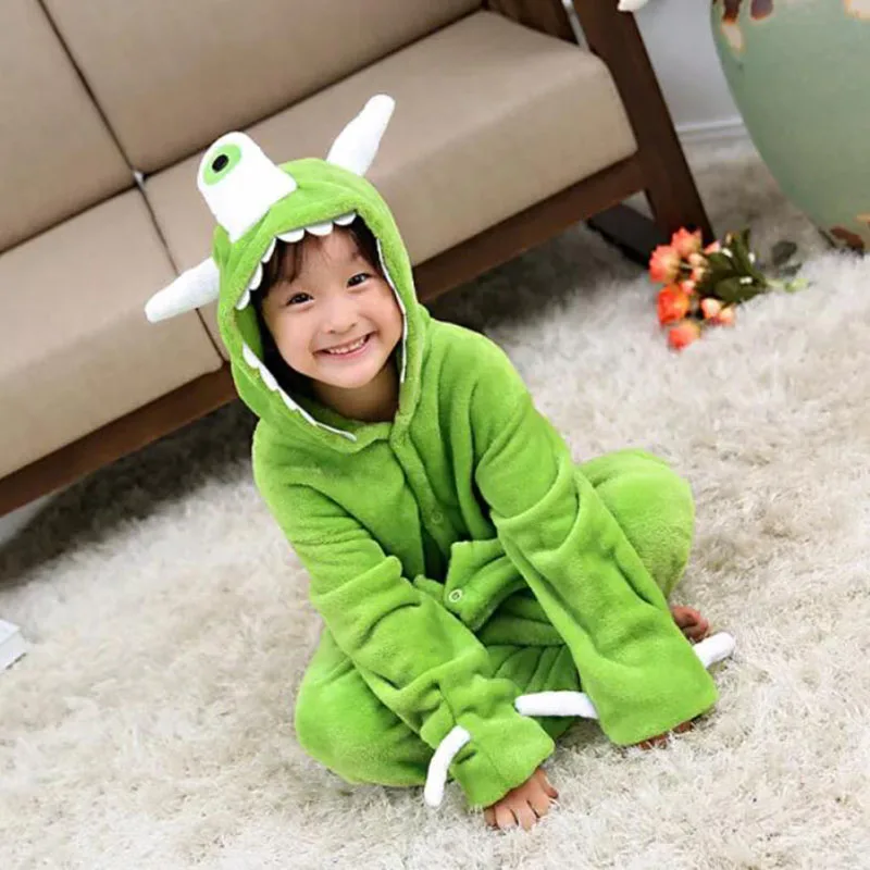 Family Kigurumi Pajamas Green One Eyed Monster Onesie Cosplay Costume Pajamas For Kids and Adults With Slippers