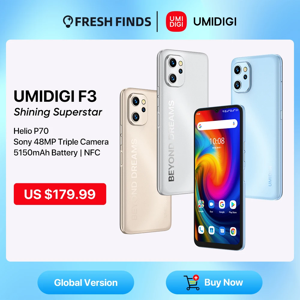 UMIDIGI F3 Phone, Android 11 Smartphone, Helio P70, 8GB 128GB, NFC 6.7 Display 48MP AI Triple Camare, 5150mAh Battery Cellphone