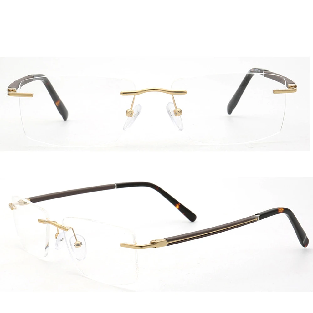 

Business Men Rimless Eyeglass Frames Male Square Rectangle Optical Glasses Frames Rx Eyewear Lightweight Gold Silver Spectacles