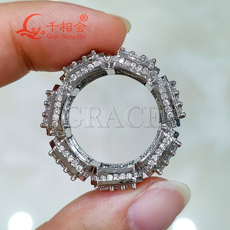 11mm small square Eternity  Sterling 925 Silver hip hop  Moissanite Ring Men women  Diamonds Male fine Jewelry