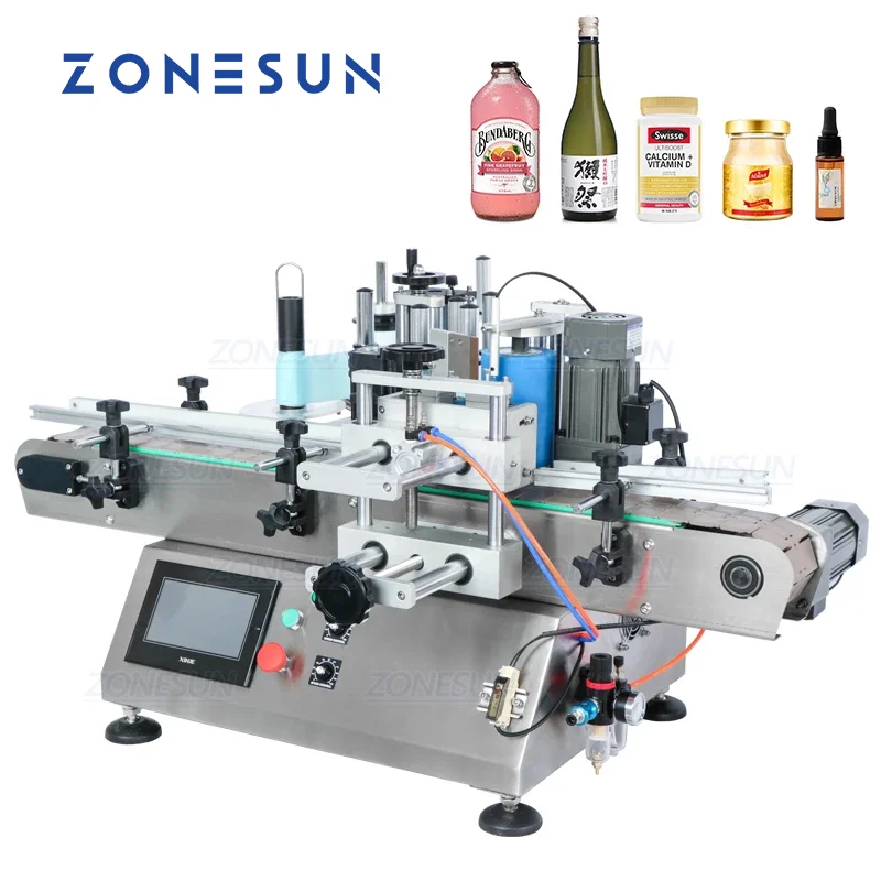 

ZONESUN настольная двухсторонняя машина для позиционирования и маркировки, Автоматическая круглая бутылка для вина, соевых бобов, напитков