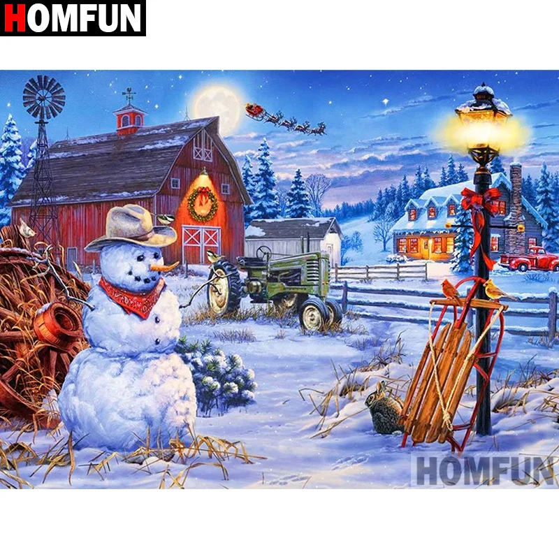 

Картина HOMFUN с алмазной вышивкой, «Пейзаж», снеговика, алмазная живопись, полноразмерная фотография