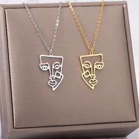 stainless steel necklaces fashion girl face chain punk gold abstract human face pendant necklace for women jewelry party gifts