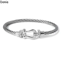 donia jewelry fashion horseshoe magnetic buckle titanium steel micro inlaid zircon rope u shaped half zircon bracelet