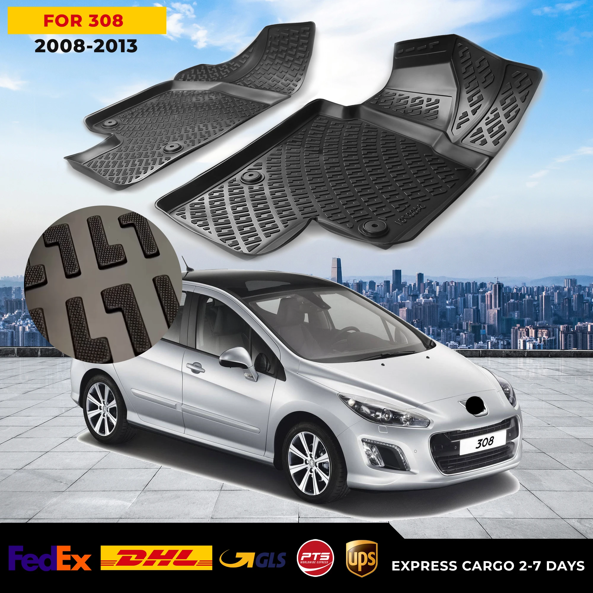 

Автомобильный 3D напольный коврик для Peugeot 308 2008-2013, водонепроницаемый специальный коврик для ног, аксессуары, коврики, Нескользящие