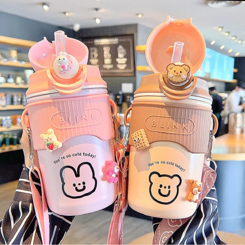 

480ML Cartoon Warm Stainless Steel 304 Coffee Thermos Mug Leak-Proof Non-Slip Car Vacuum Flask Travel Thermal Cup Water Bottle