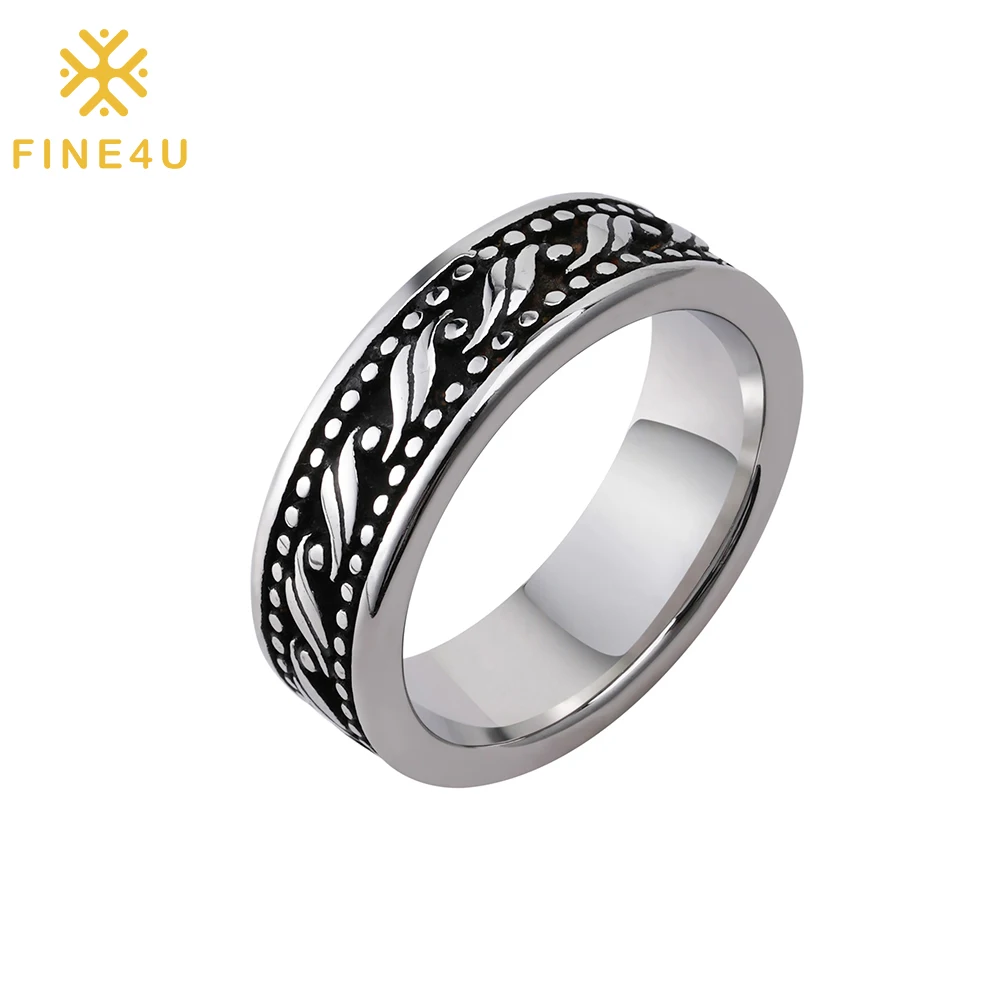 

FINE4U Cool Retro Stainless Steel Ring for Men Vintage Biker Signet Ring Band Solid Polished Band Ring Size 7-13