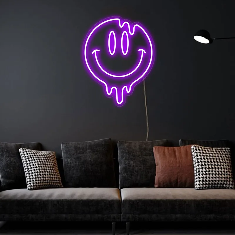 Melting Smiley Face Neon Sign LED Dripping Smile Wall Decor Bedroom Living Room Neon Light Art Decor Sign Fashion Birthday Gift