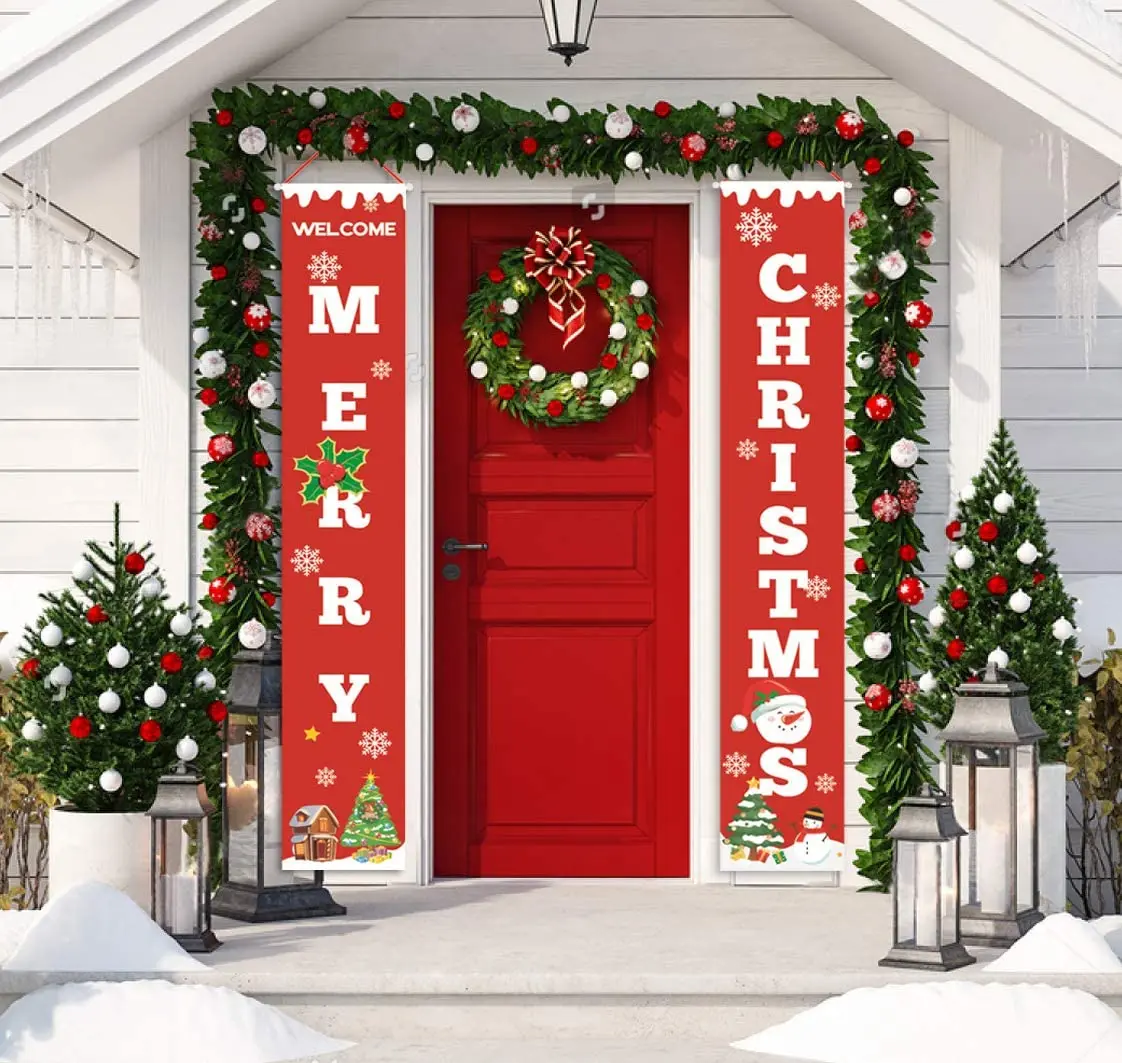 

Merry Christmas Banners New Year Outdoor Indoor Christmas Decorations Xmas Porch Sign Hanging for Home Door Holiday Party Decor