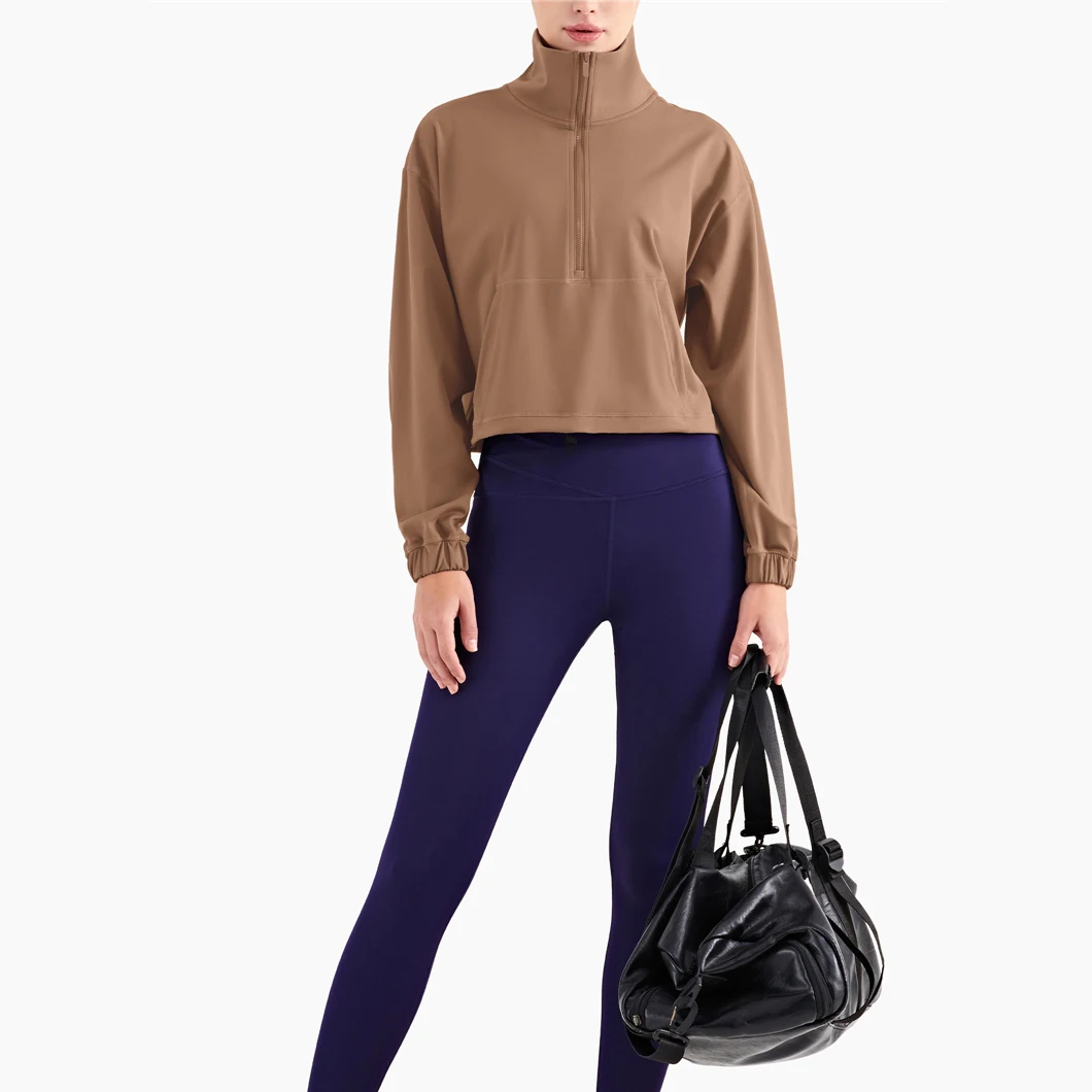 Women Sport Jacket Yoga Coat High Collar Zipper Top Thick Windproof Outdoor Running Jogger Fitness Training Jacket Yoga Blouse