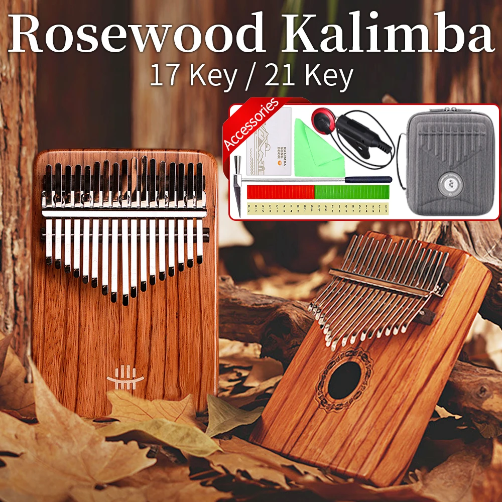 

Hluru 17/21 Keys Kalimba Thumb Piano Rosewood Calimba Keyboard Musical Instruments With Pickup Tuning Hammer Bag Christmas Gifts