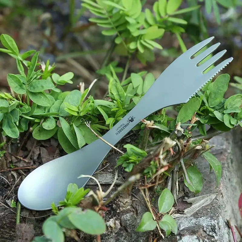 3-В-1 Титановая Спортивная Походная ложка-вилка Резак Комбинированная Уличная