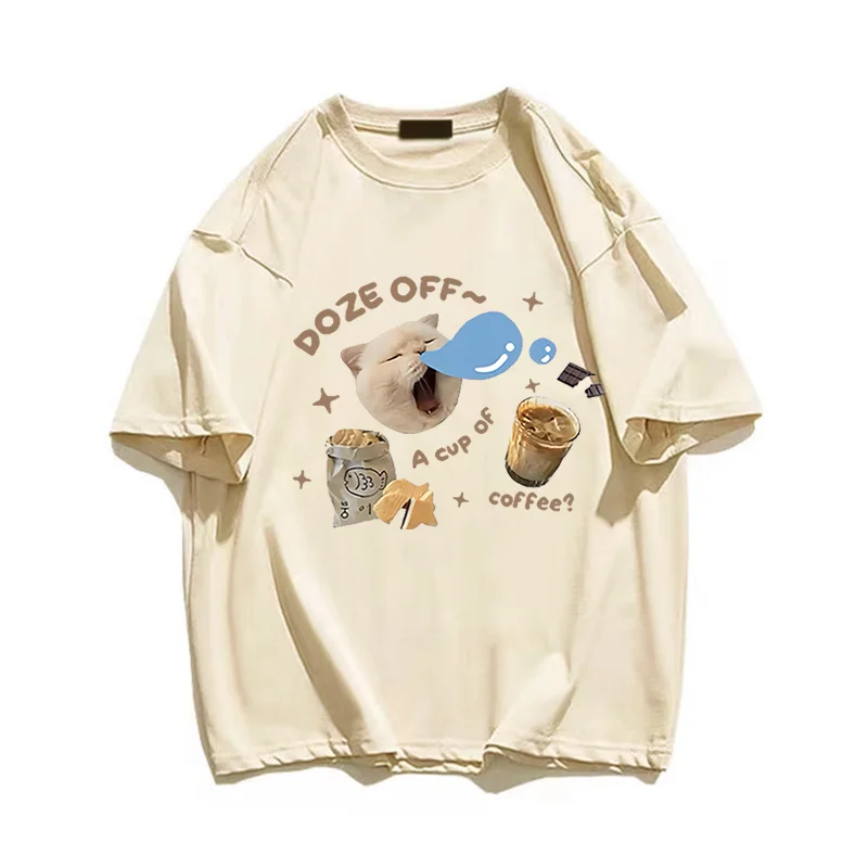 

New Womens Cotton Kawaii Cat Graphic TShirts Mens Anime Shirt O-Neck Short Sleeve Summer Trend Free Shipping Tee Casual Clothing