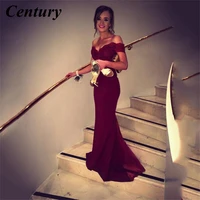 century mermaid brush train prom gown burgundy wedding party dress off the shoulder prom dresses with beading evening gown