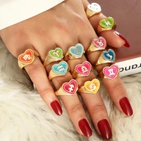 fashion 12 constellation rings for women double love heart zodiac finger ring harajuku vintage aesthetic jewelry gift 2022