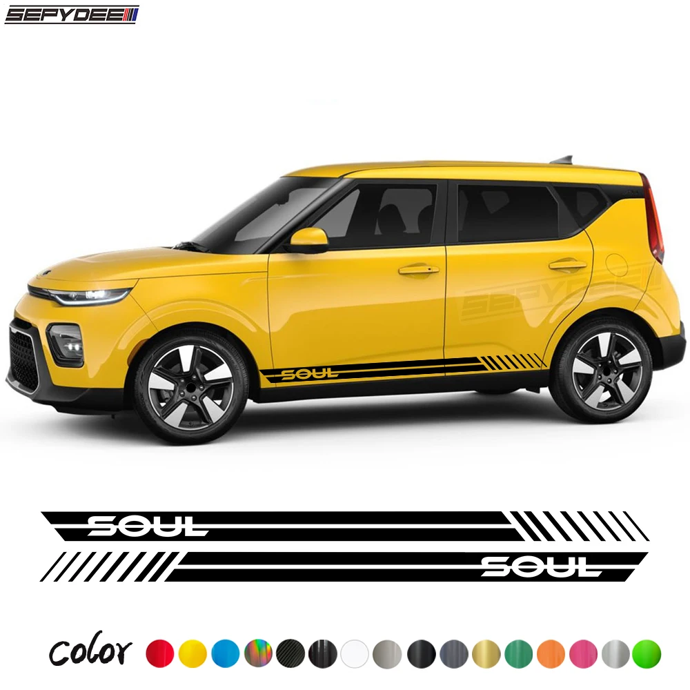 

2Pcs Car Door Side Skirt Sticker Racing Sport Auto Body Long Stripes Graphics Vinyl Film Decals For KIA Soul Accessories