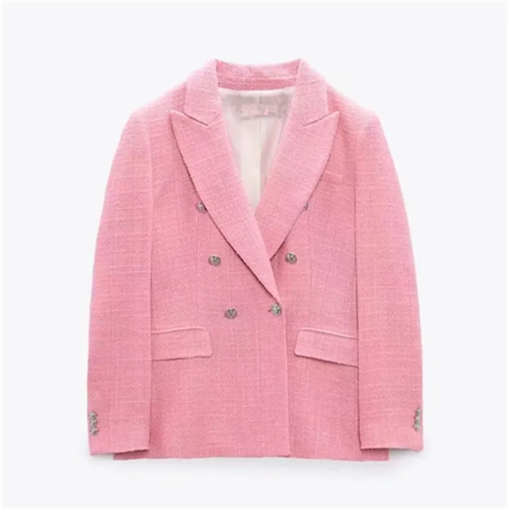 

Женский Повседневный Блейзер PB & ZA, текстурированный двубортный свободный блейзер с лацканами и длинными рукавами, лето 7553/687