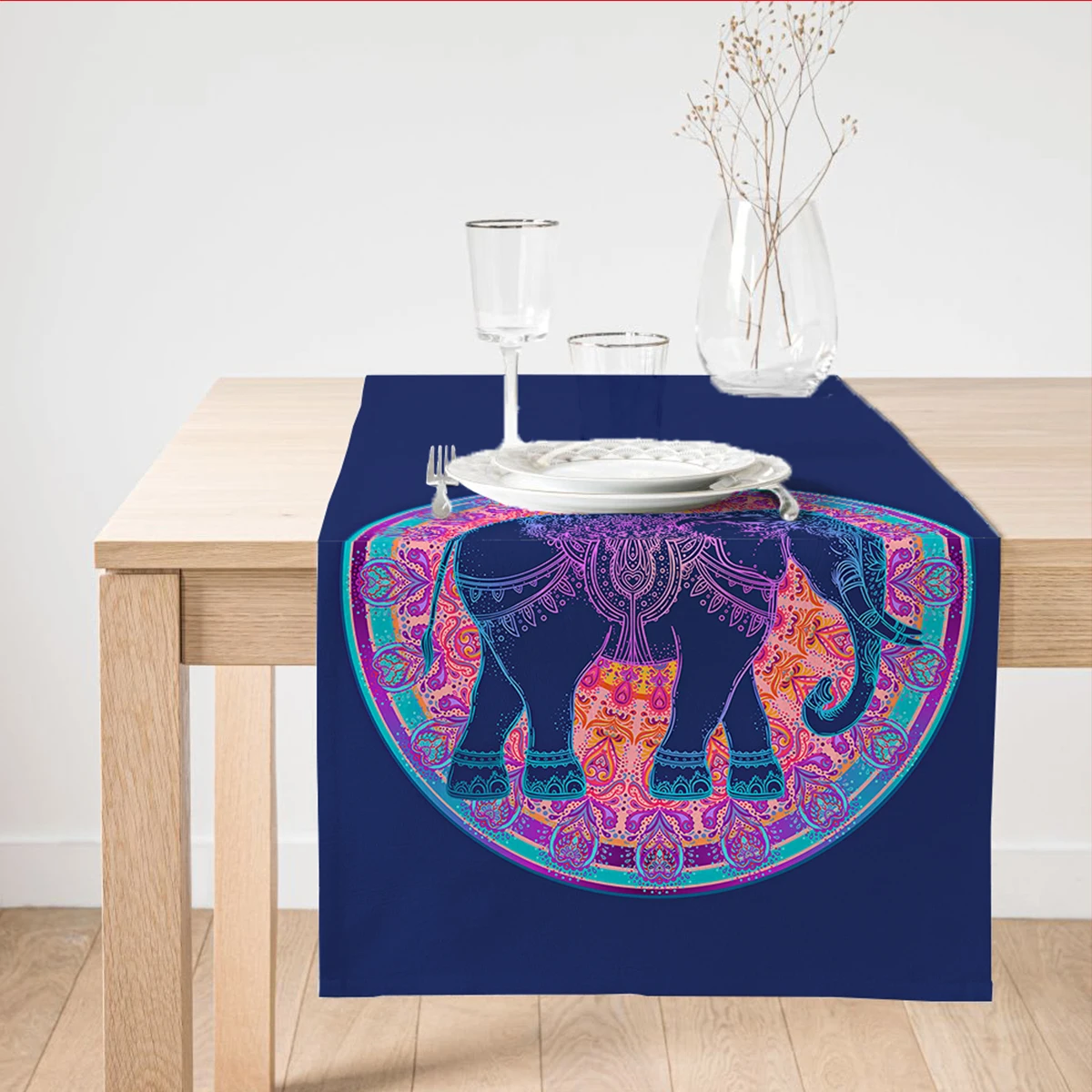 

Colorful Bohemian Authentic Ethnic Elephant Patterned Suede Runner,Decorative Runner,Gift Runner,Table Decoration