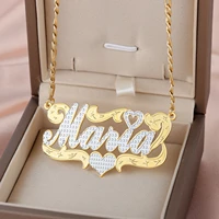 customized necklace name two tone nameplate with heart personalized custom 18k gold plated names pendant for women birthday gift