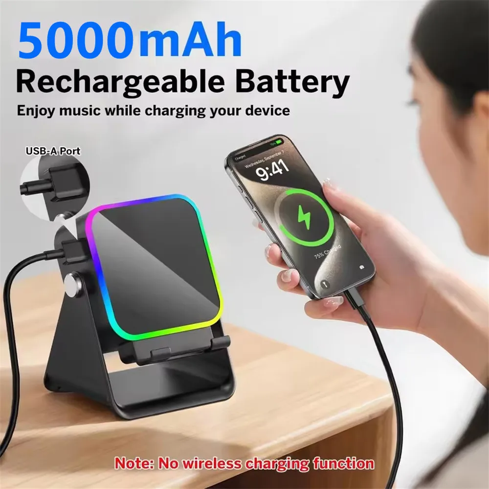 Фото Регулируемая подставка для телефона 2-в-1 с Bluetooth-колонкой и RGB-подсветкой, настольный держатель для просмотра фильмов в офисе, для смартфонов iPhone и Android №3