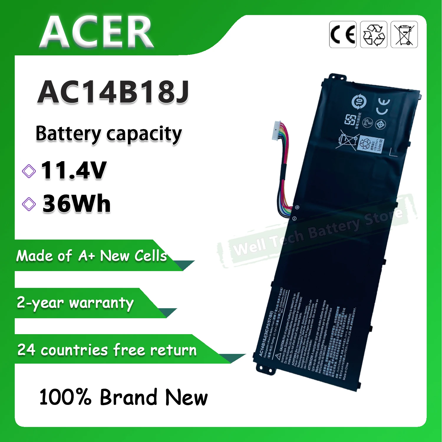 AC14B18J Аккумулятор для ноутбука Acer Aspire E3-111 E3-112 E3-112M ES1-511 ES1-512 V3-111 V3-111P V5-122 V5-122P V5-132
