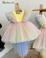 colorful princess birthday dress puffy first communion dress girl pageant dress short flower girl dresses kid girl wedding dress