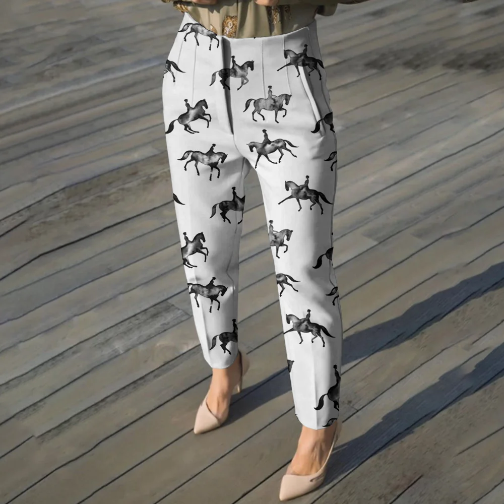 

Women Y2k Long Pants Fashion Horse Print Pants Streetwear Casual Female Clothing Straight Trend Girl Wear Slim Fit New Trousers