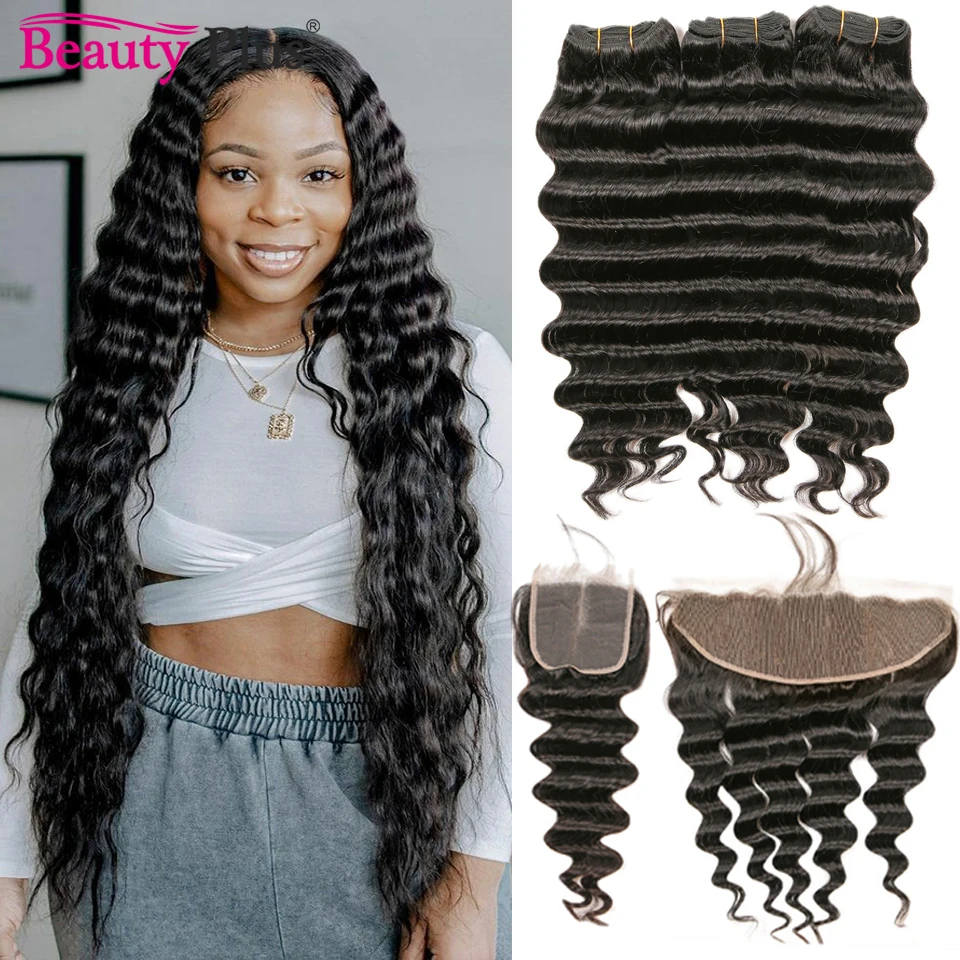 

10-28 дюймов, свободные, глубокие волнистые человеческие волосы, пучки с кружевной передней частью, бразильские, глубокие, кудрявые, человечес...