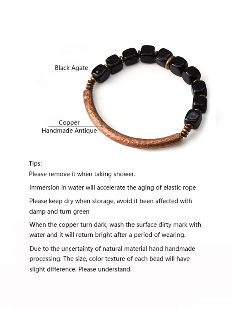 Cubic Black Obsidian Bracelet With Handcrafted Antique Copper Accessories Trendy Protection Stone Jewelry for Men and Women images - 6