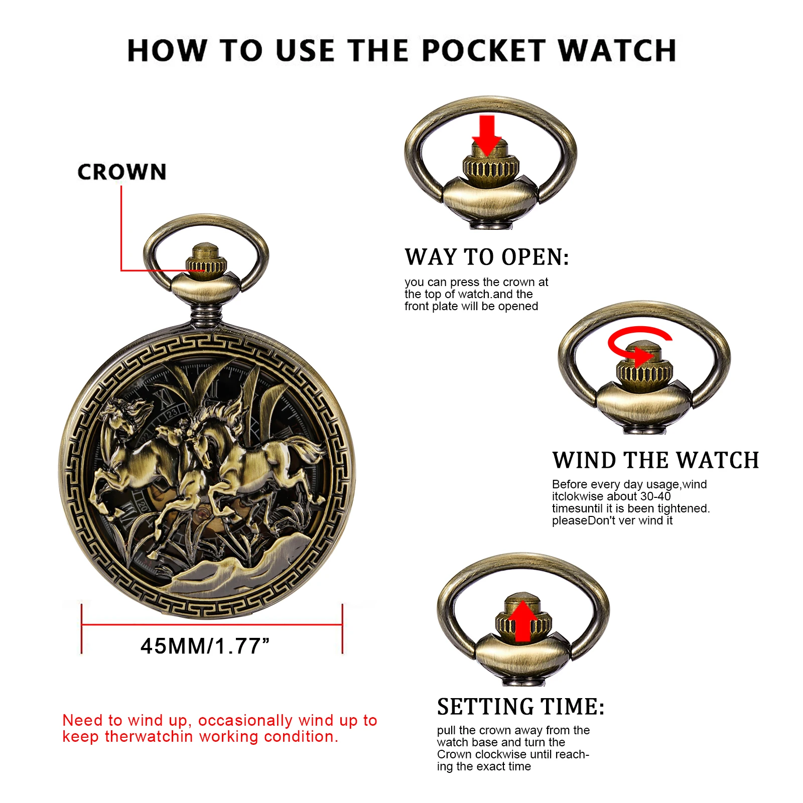 Retro Pentium Horse Handsome Mechanical Pocket Watches Personalised Vintage Hollow Mens Hand Wind Fob Watch reloj de bolsillo