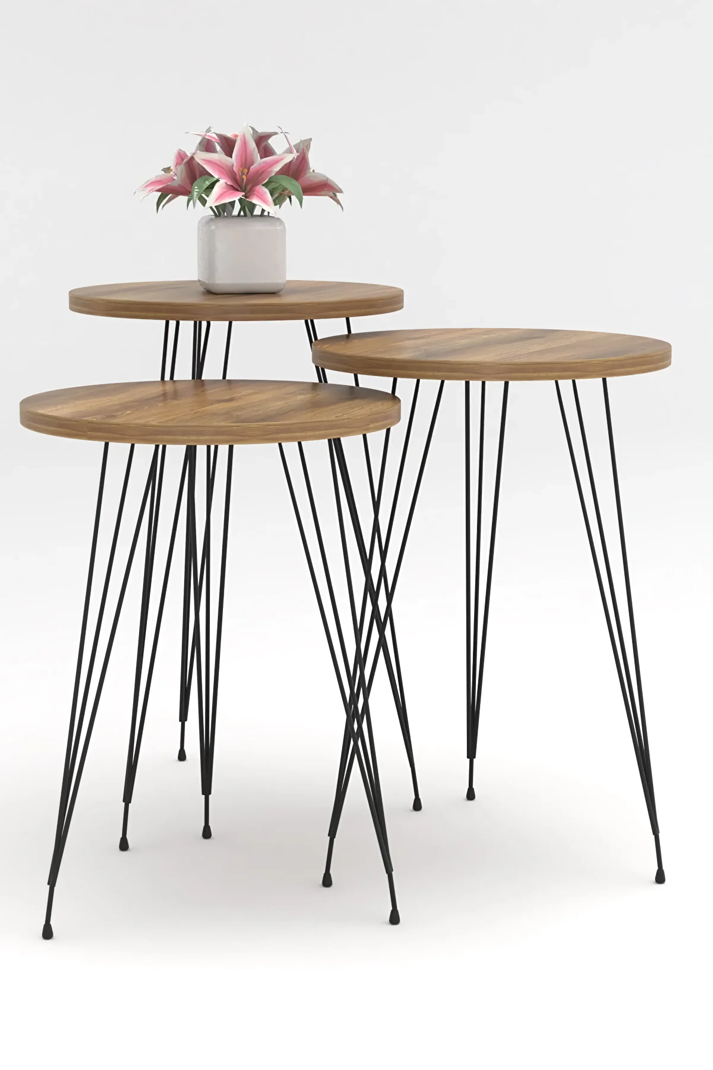 

Nordic Modern 3 PCs Atlantik Pine Black Metal Foot Zigon Coffee Table Tea and Coffee Service Side Stand Living Room Living Room coffee Table