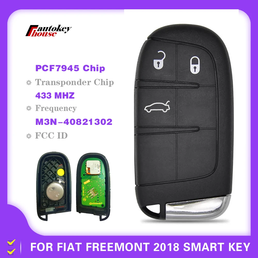 

Original 433MHZ 3 Button Key For Fiat Freemont 2018 Smart Remote Fob PCF7945 Chip M3N-40821302 CN017004 With Logo Blade Key