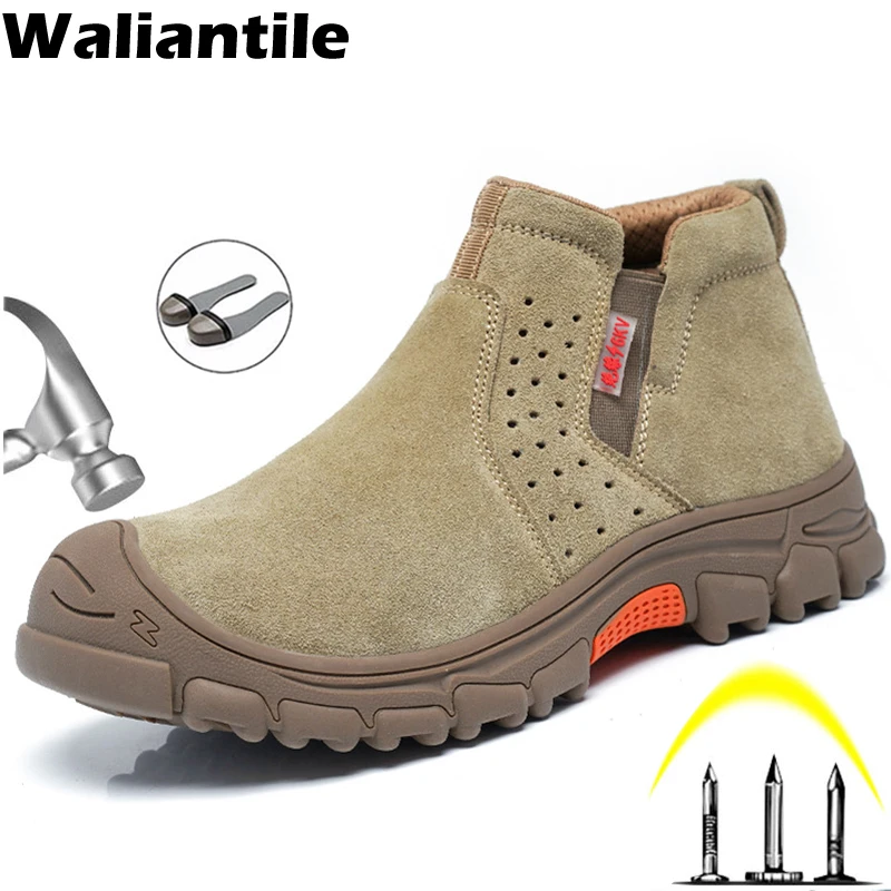 Waliantile Welding Safety Boots For Men Anti-smashing Construction Work Shoes Puncture Proof Indestructible Safety Work Boots