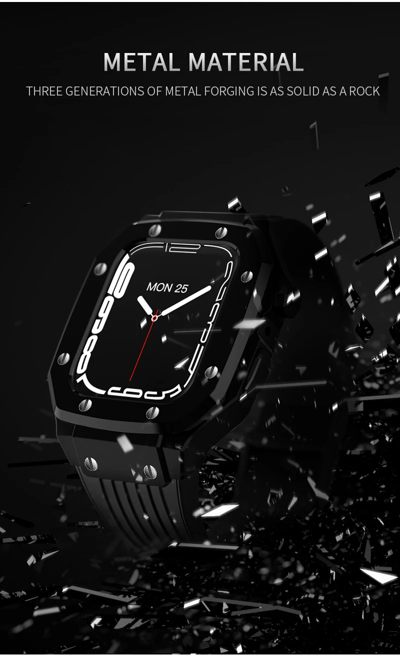 Modification Kit Metal Case+strap For Apple Watch bands Series 7 45mm Correa iWatch band 44mm