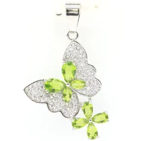 38x21mm lovely cute 3 2g butterfly shape green peridot white cz ladies daily wear gift 925 silver pendant
