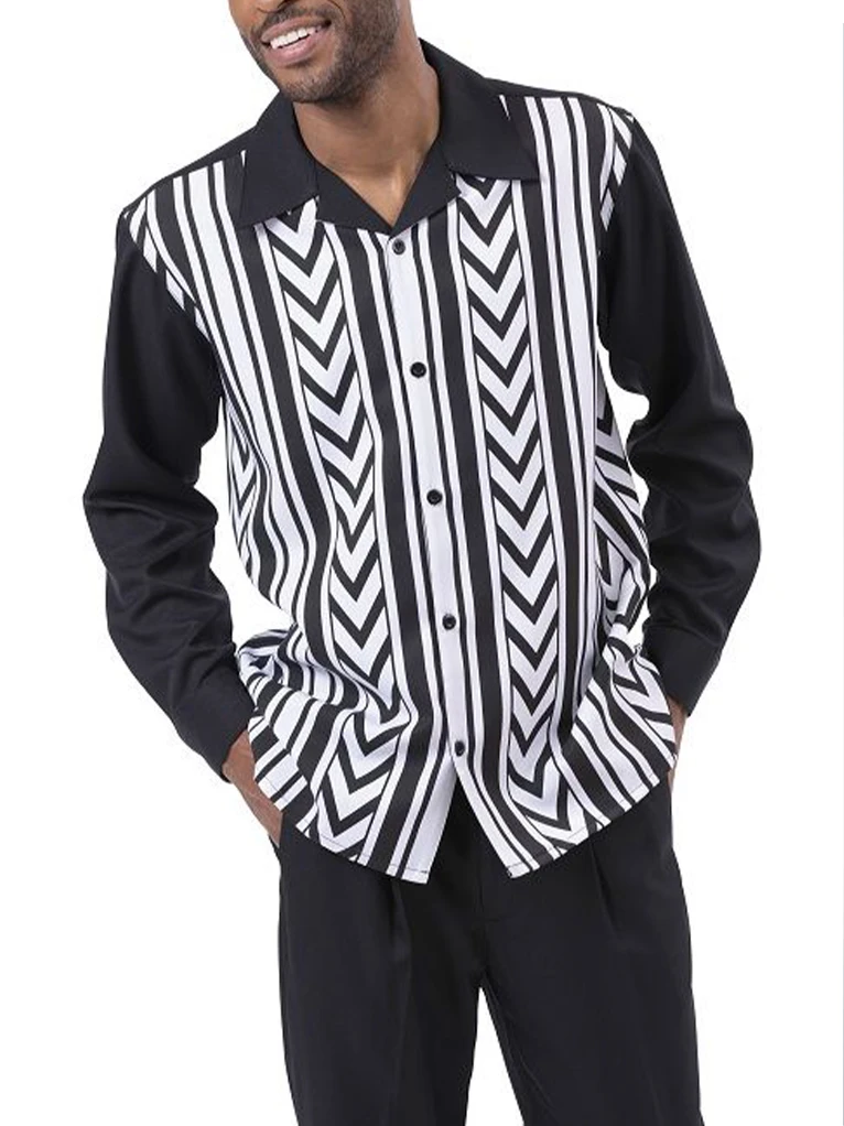 Spring summer fashion casual men's long-sleeved shirt + trousers two-piece outdoor leisure simple 3d printing men's walking suit