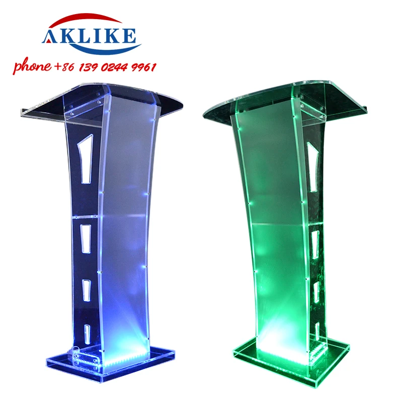 

2022 AKLIKE S002 NEW Acrylic Luminous Podium Cheap Glass Church Pulpit With Logos Modern Lectern Clear Desk Free Shipping